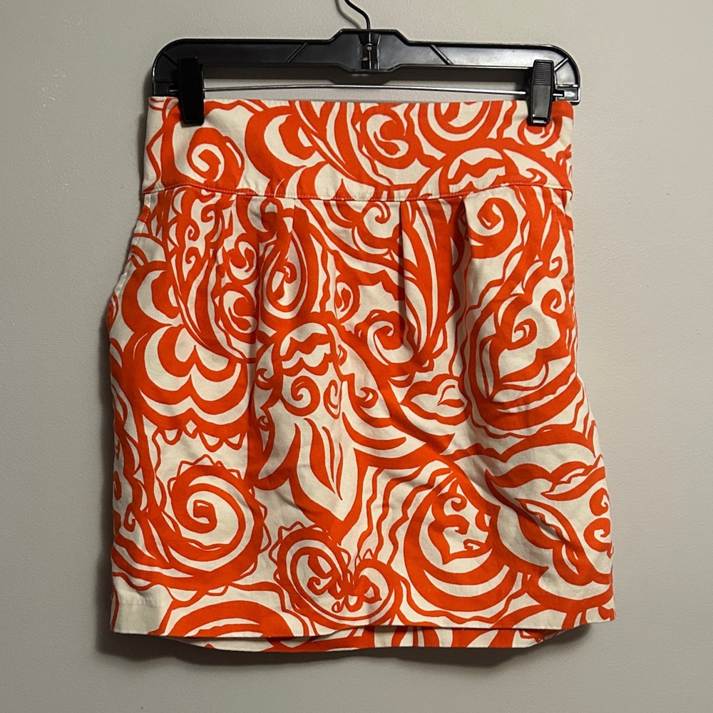 Merona Stretch waist pull on Orange and White Patterned Women's Skirt small